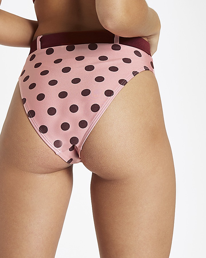 Pink polka dot high waist bikini bottoms