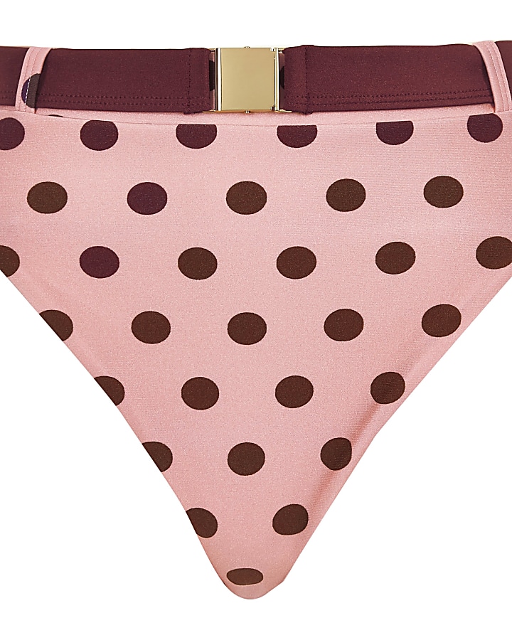 Pink polka dot high waist bikini bottoms