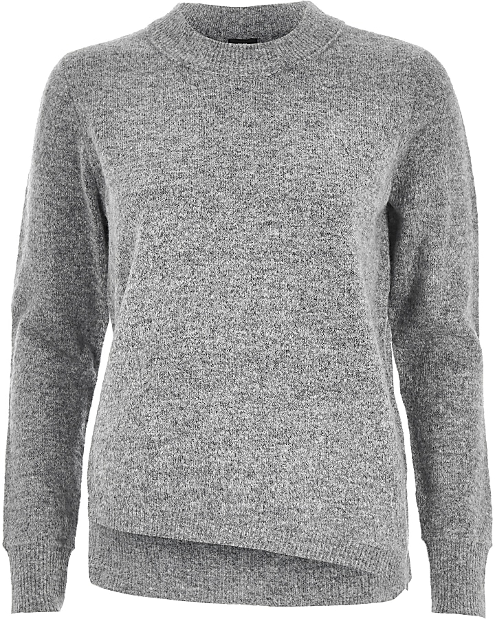 Grey knit asymmetric hem jumper