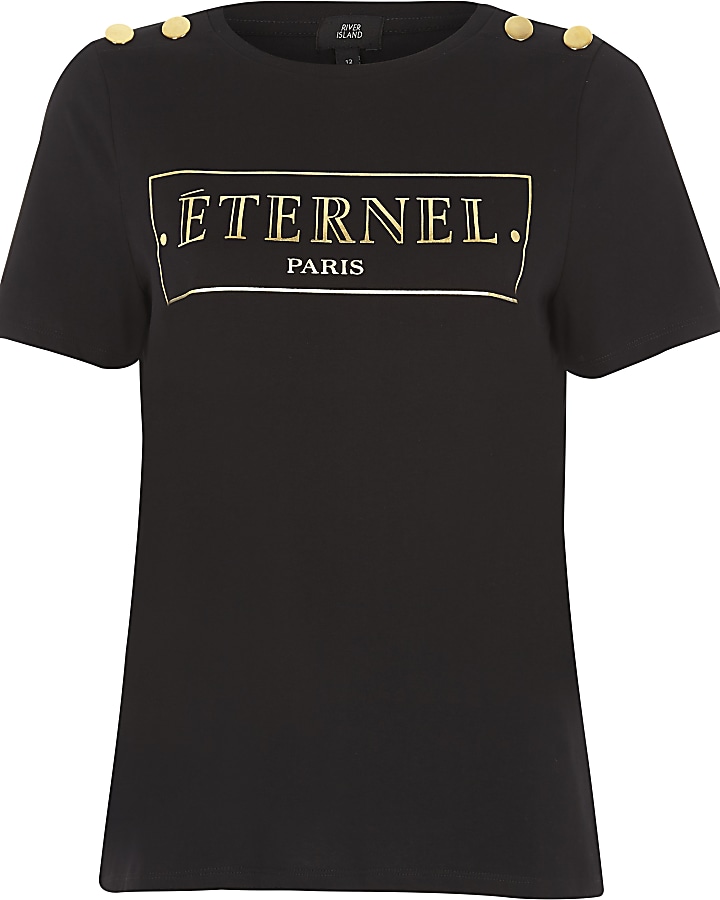 Black 'Eternal' button shoulder T-shirt