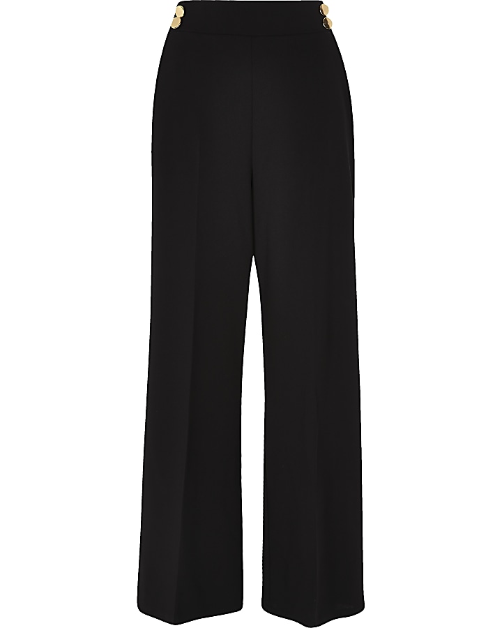 Black double button wide leg pull on trousers