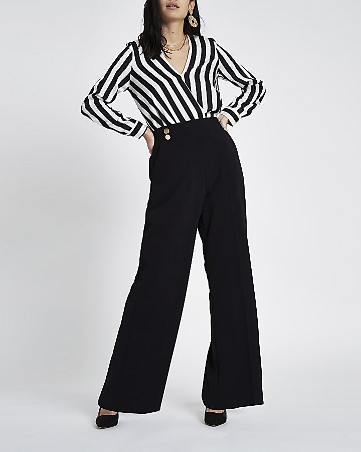 Black double button wide leg pull on trousers