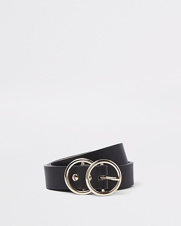 Black double ring mini jeans belt