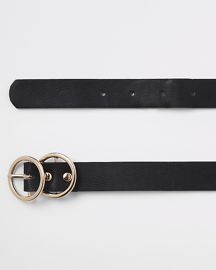 Black double ring mini jeans belt