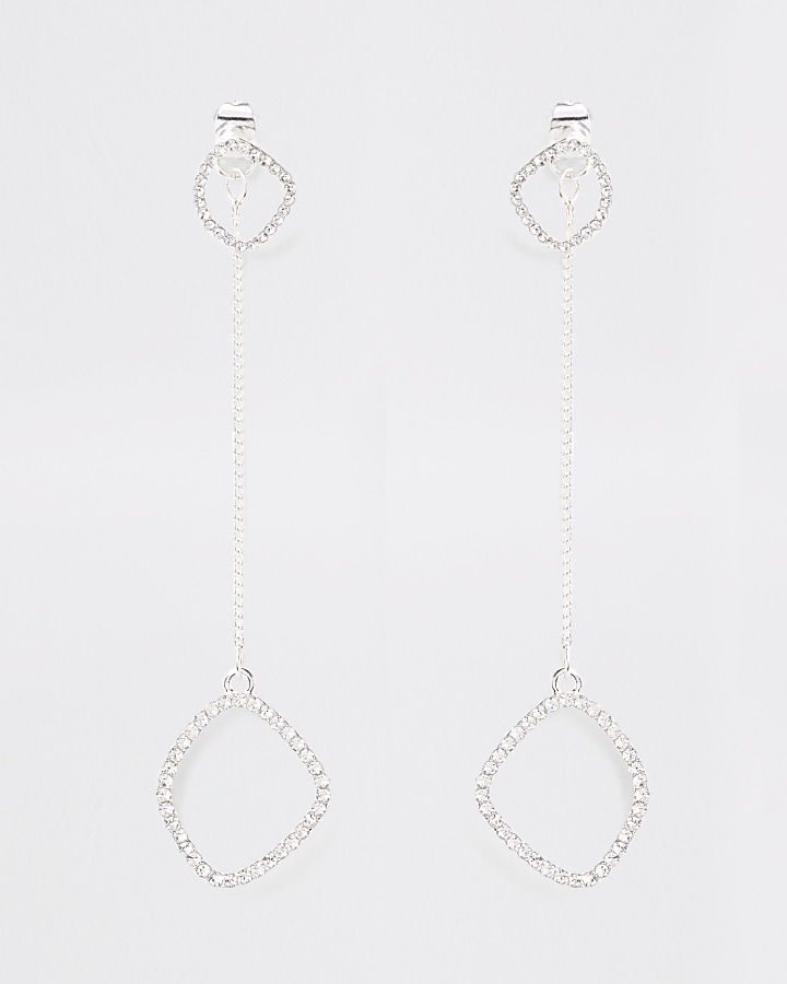 Silver tone front and back drop earrings