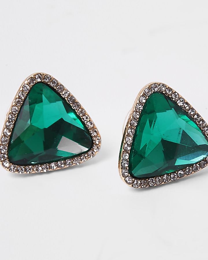 Green triangle stud earrings