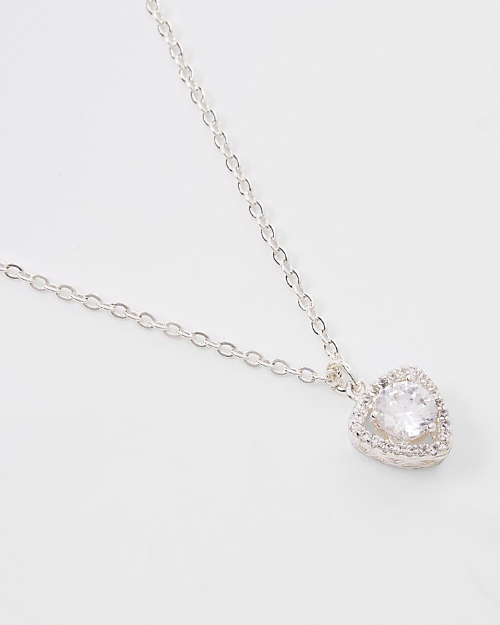 Silver tone diamante triangle necklace