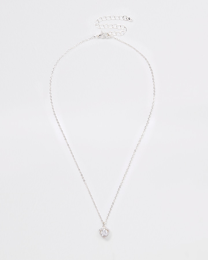 Silver tone diamante triangle necklace