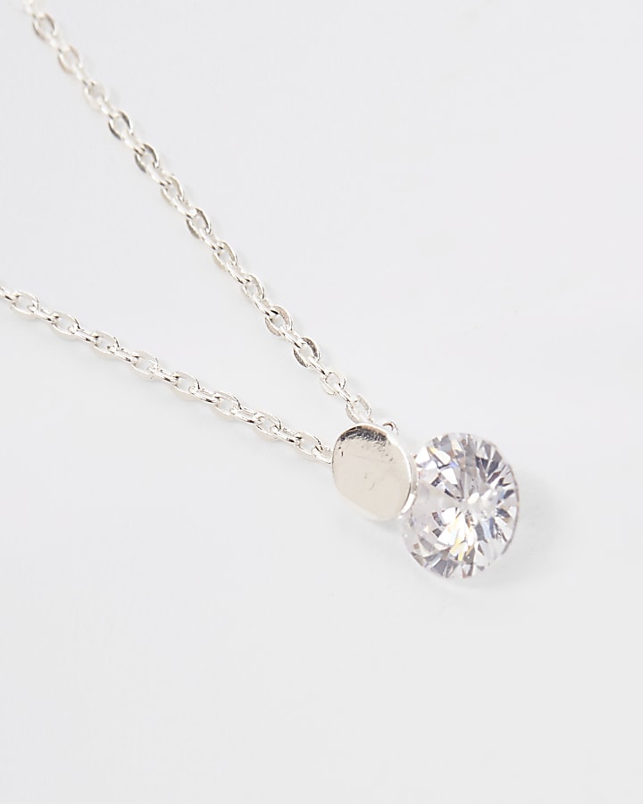 Silver colour diamante pendant necklace