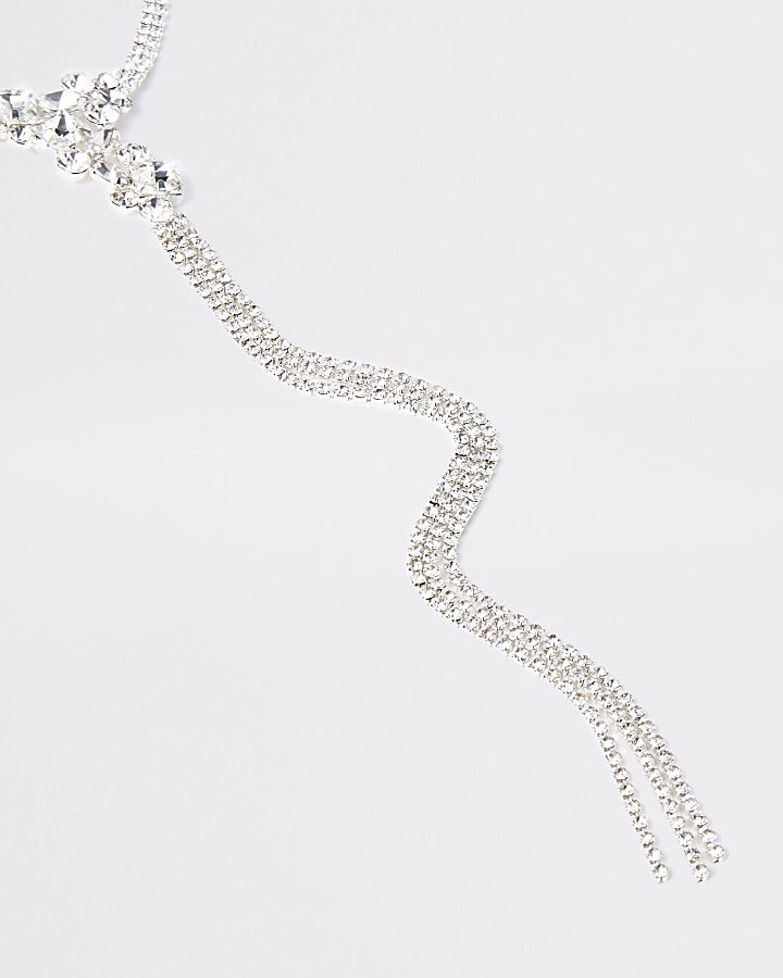 Silver colour jewel cluster necklace