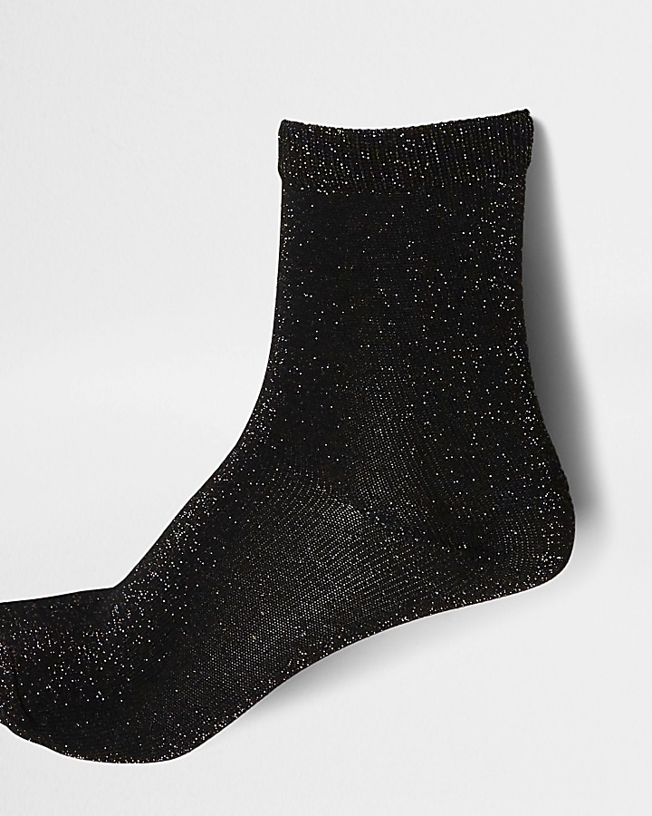 Black metallic ankle socks