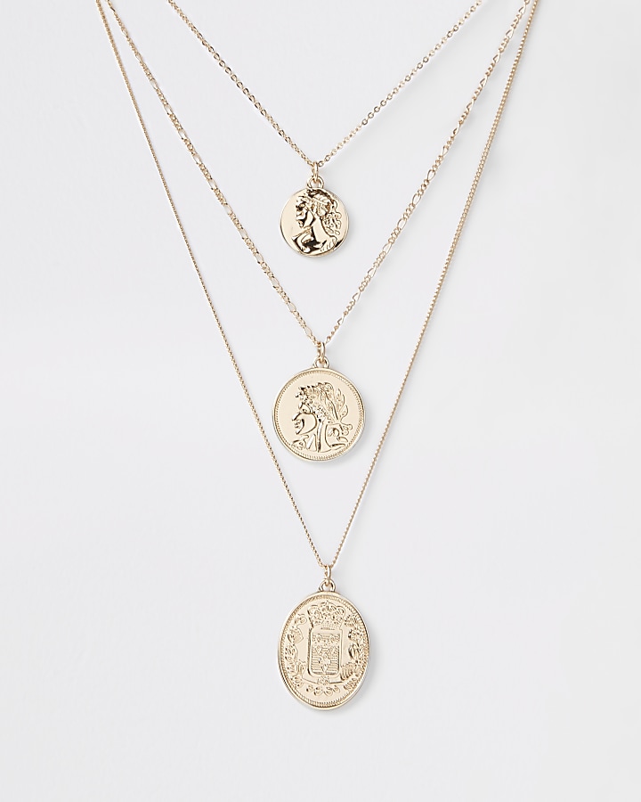 Gold colour layered coin necklace