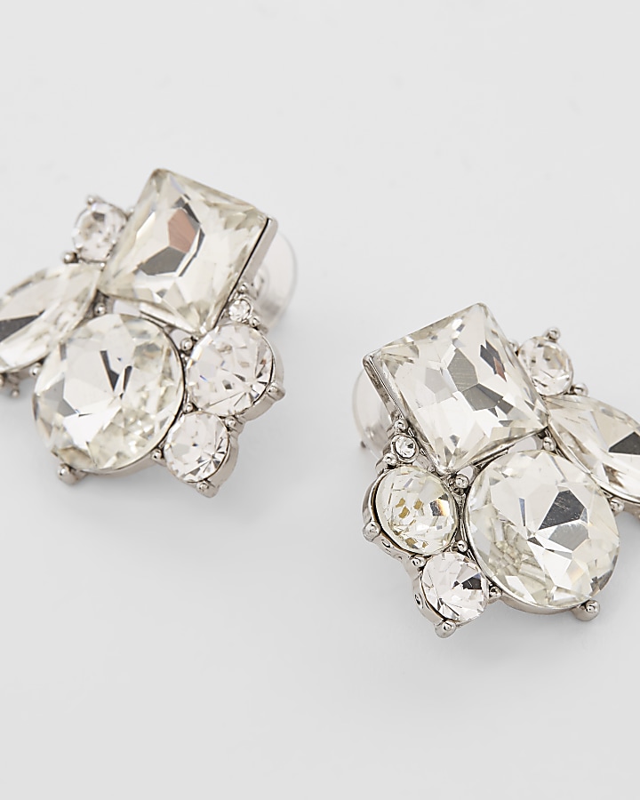 White cluster jewel stud earrings