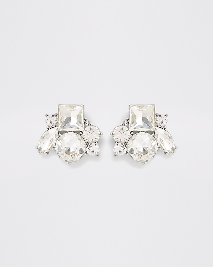 White cluster jewel stud earrings
