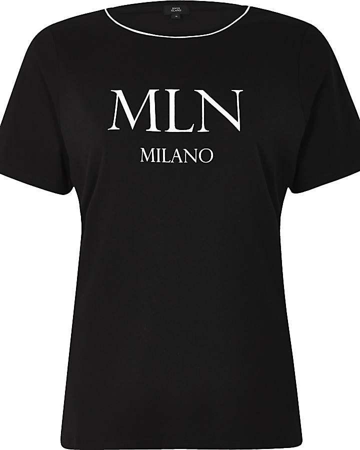 Black 'Milano' crew neck piped T-shirt