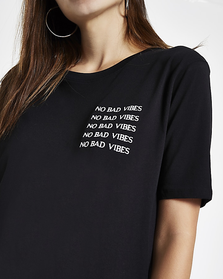 Black 'No Bad Vibes' printed jumbo t-shirt