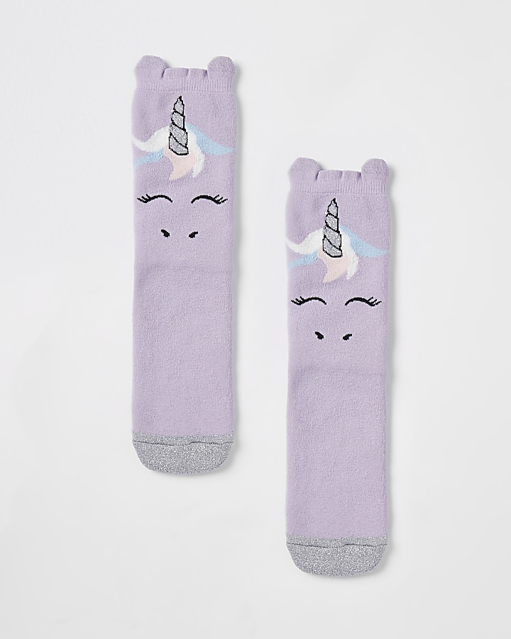 Light purple unicorn print slipper socks