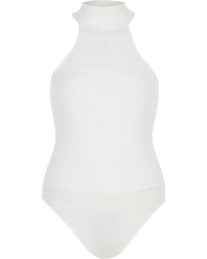 White high neck cut out bodysuit