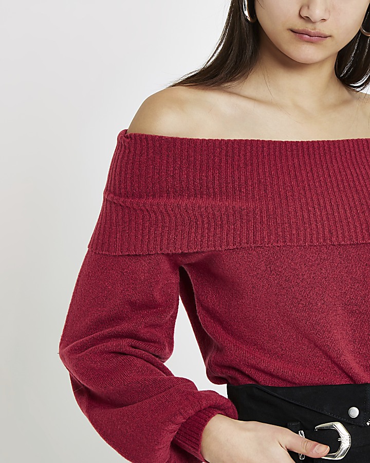 Dark pink knit bardot jumper