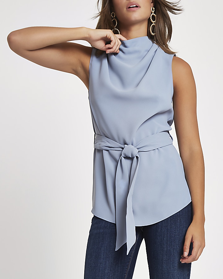Grey roll neck belted top