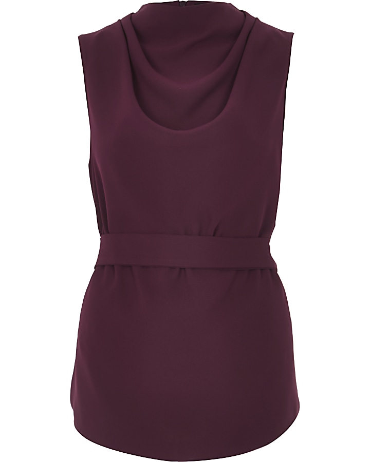 Purple roll neck belted top