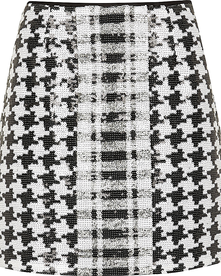 Black mono print sequin mini skirt