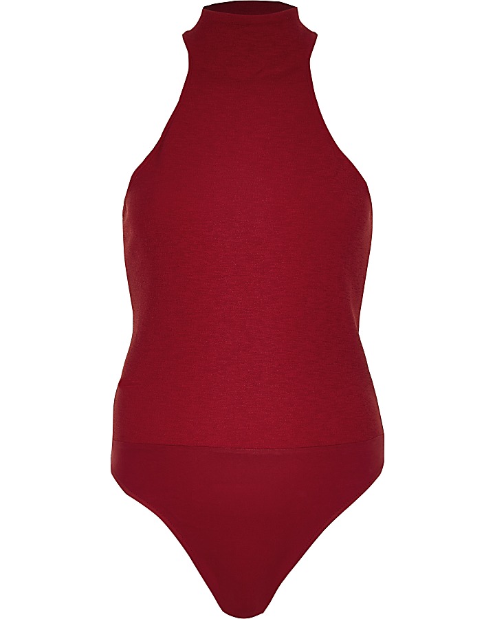 Red high neck cut out bodysuit