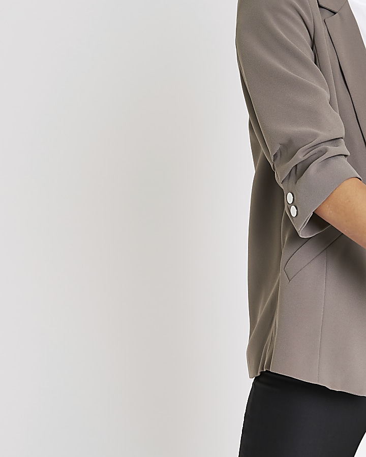 Grey double layer ruched sleeve blazer