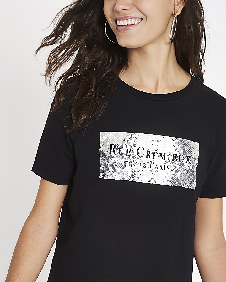 Black 'Rue Cremiux' print T-shirt