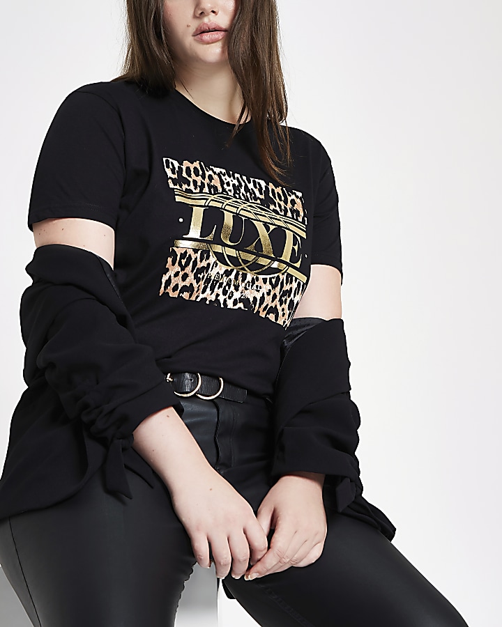 Plus black 'Luxe' leopard print T-shirt