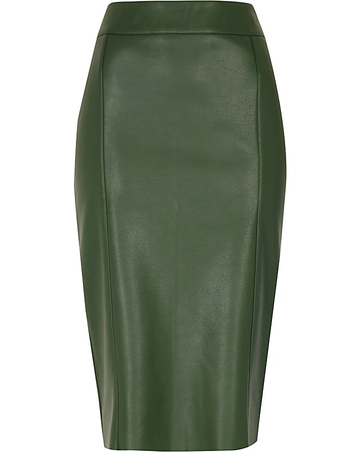 Green faux leather pencil skirt