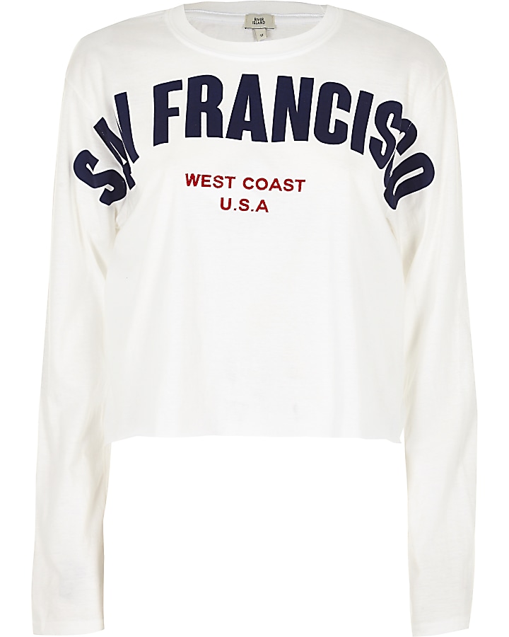 White 'San Francisco' raw hem sweatshirt