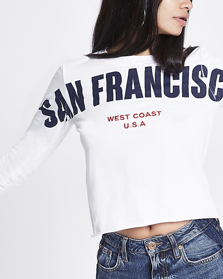 White 'San Francisco' raw hem sweatshirt