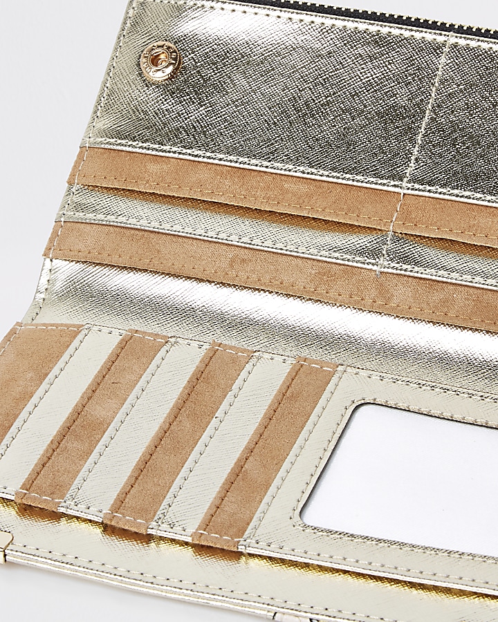 Beige metallic cutabout slim foldout purse
