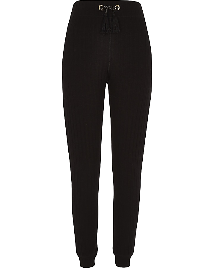 Black ribbed loose fit joggers
