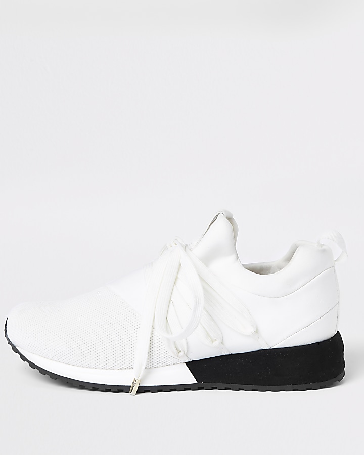 White lace-up runner trainers