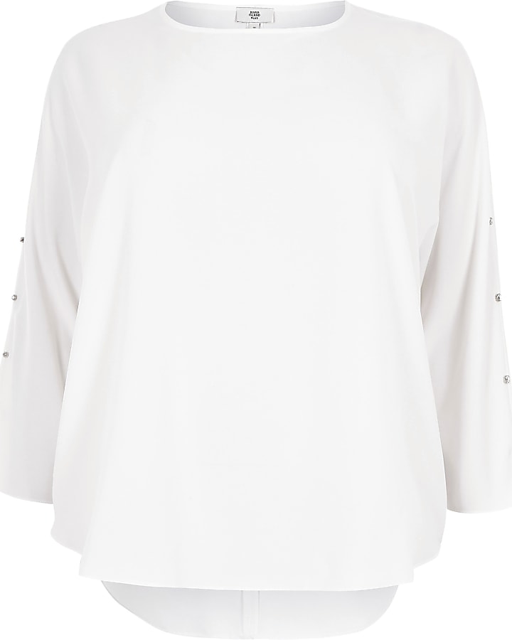 Plus cream embellished sleeve blouse