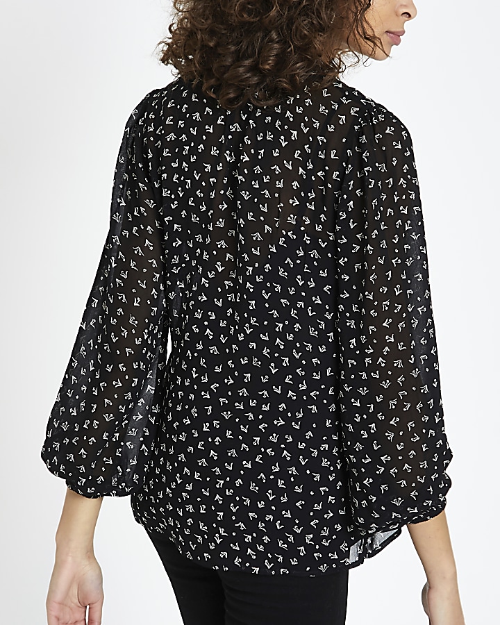 Black printed smock blouse