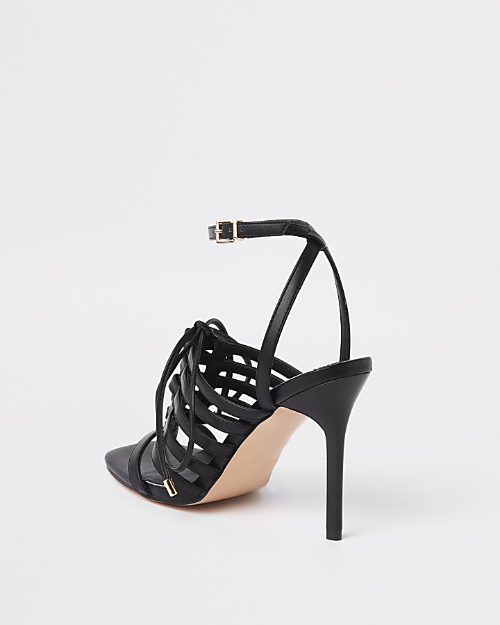 Black strappy lace up heel sandals