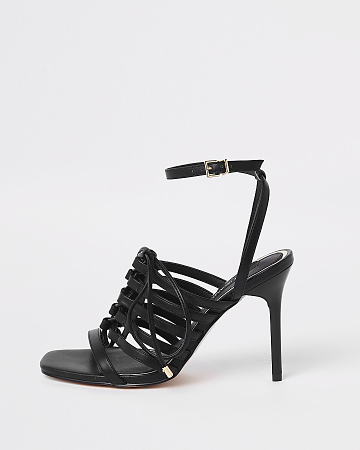 Black strappy lace up heel sandals