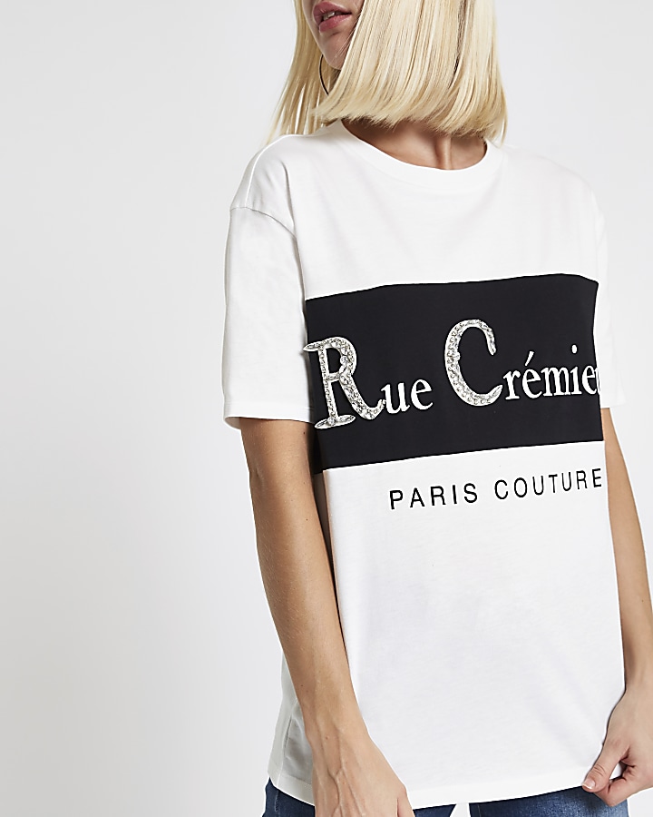 White 'Rue Cremiux' print T-shirt
