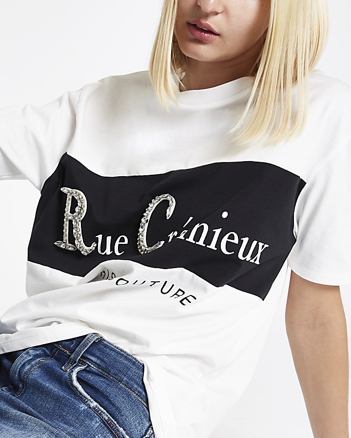 White 'Rue Cremiux' print T-shirt