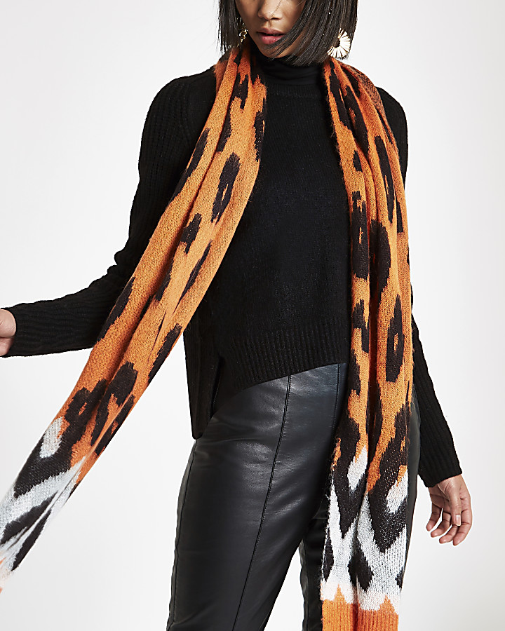 Orange leopard print scarf