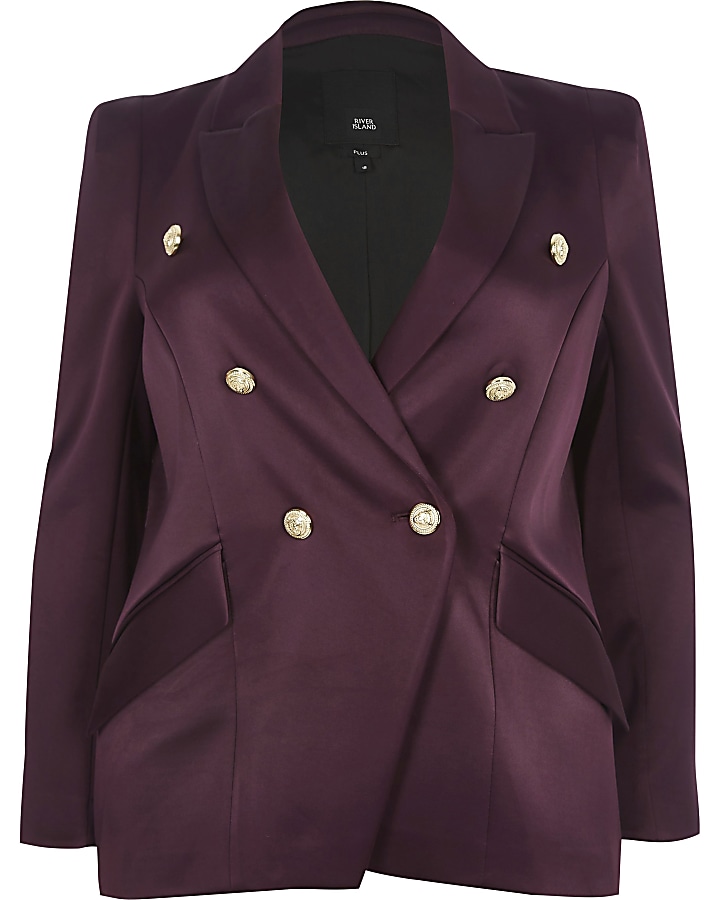 Plus purple satin double breasted blazer