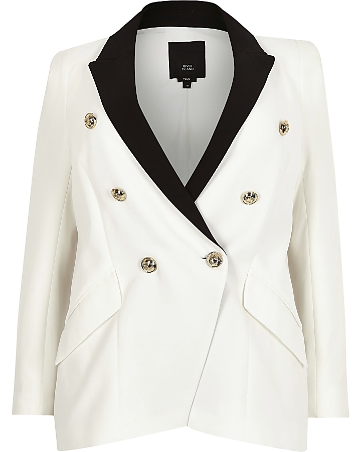 Plus cream double breasted tux jacket