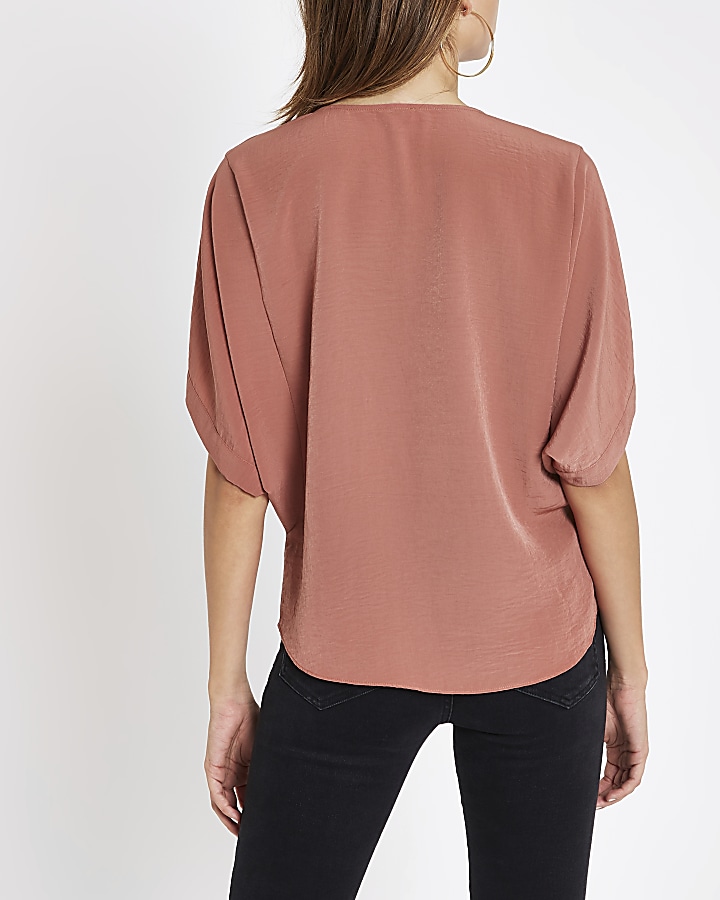 Copper button front short sleeve loose top
