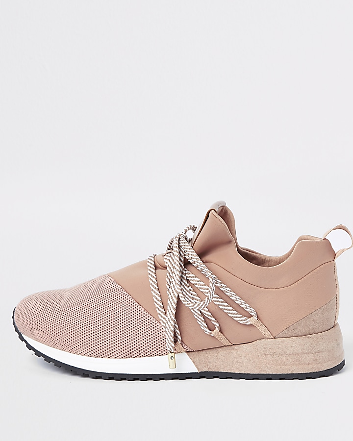Light pink lace-up runner trainers