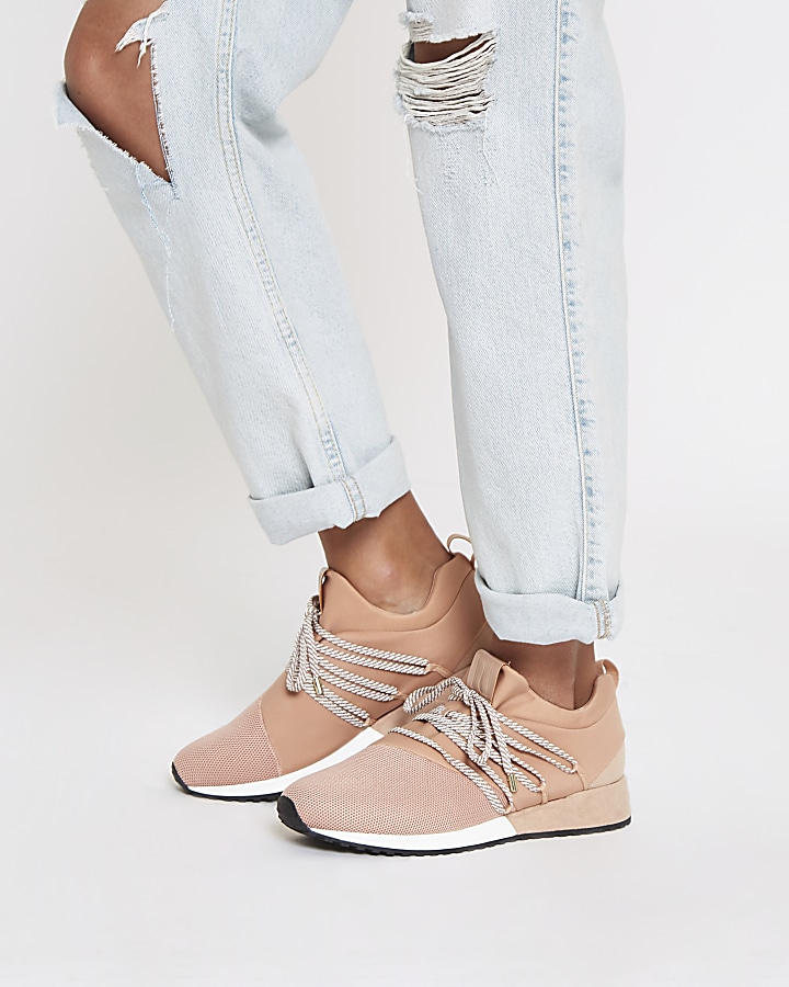 Light pink lace-up runner trainers