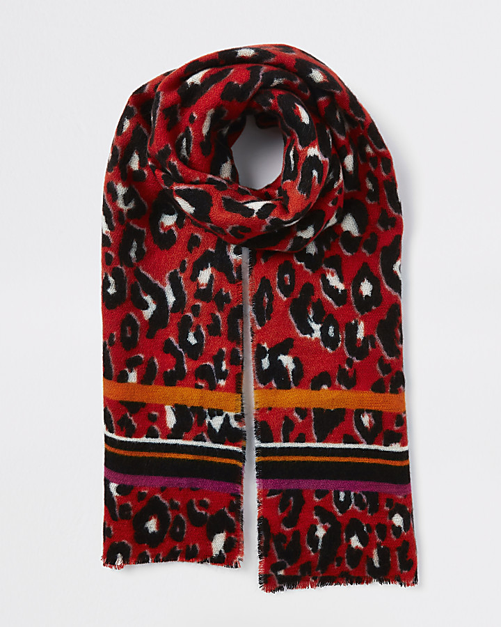 Red leopard print scarf