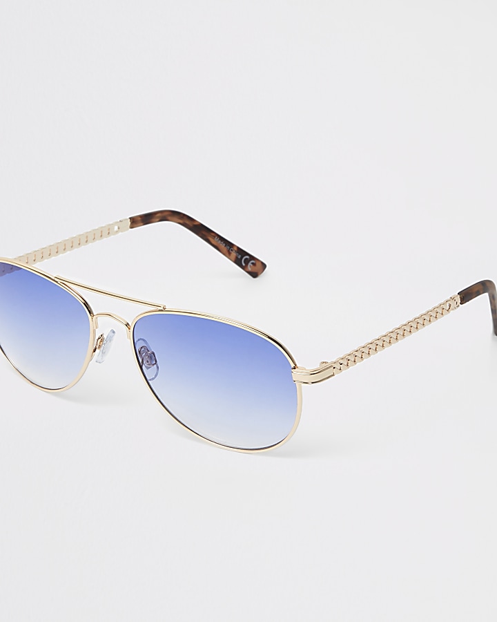 Gold tone light blue lens aviator sunglasses